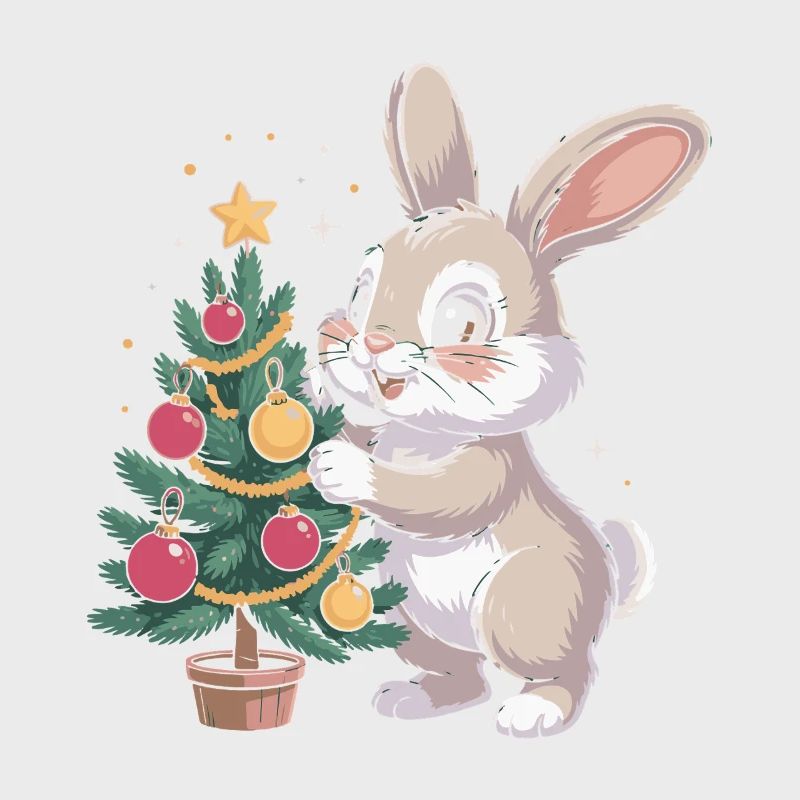 Easter bunny decorates tree