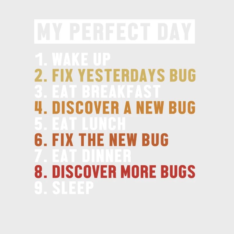 Fix Bugs Perfect Day Developer Coder Programmer