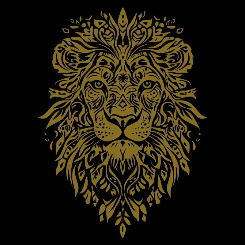 Lion head with leaf pattern in gold