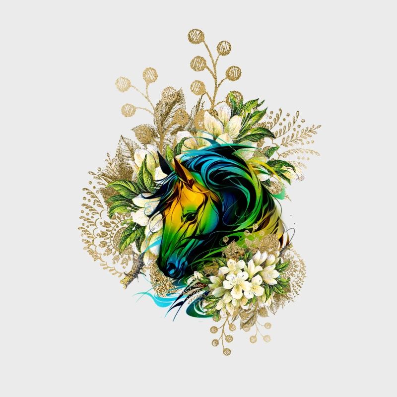 Wunderschönes buntes Pferd mit Blumen,