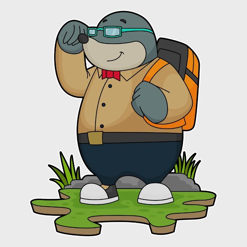 Maulwurf als Wanderer mit Rucksack