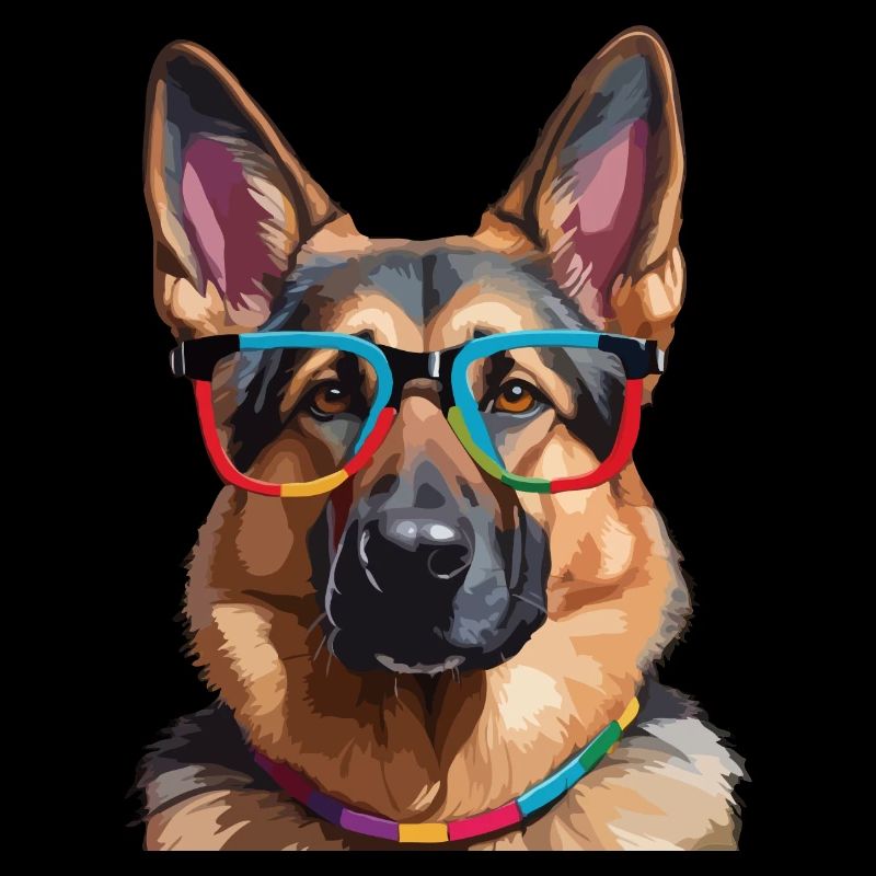 Deutscher Schäferhund mit Brille Cool Colorful