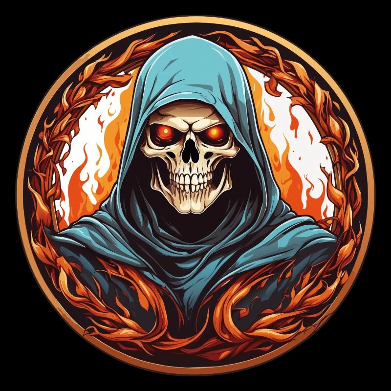 Grim Reaper with cowl in fire circle