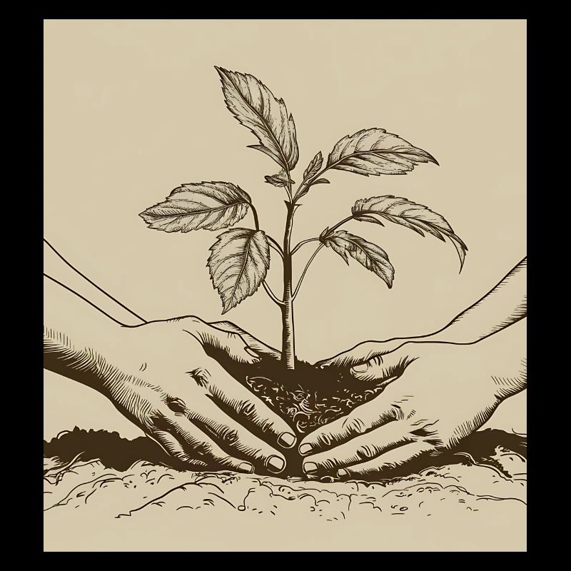 two hands planting a young tree