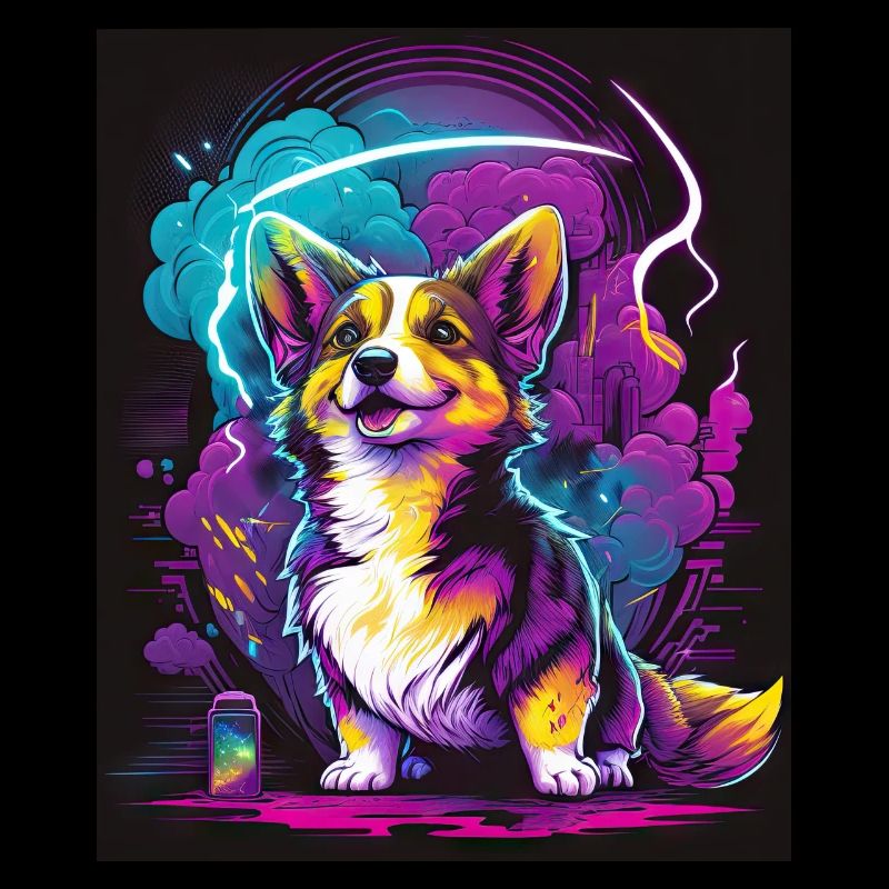Synthwave Corgi - Retro Futuristic Pet Art