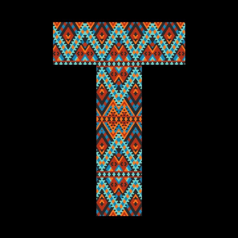 Buchstabe T-Boho-Design, buntes Monogramm