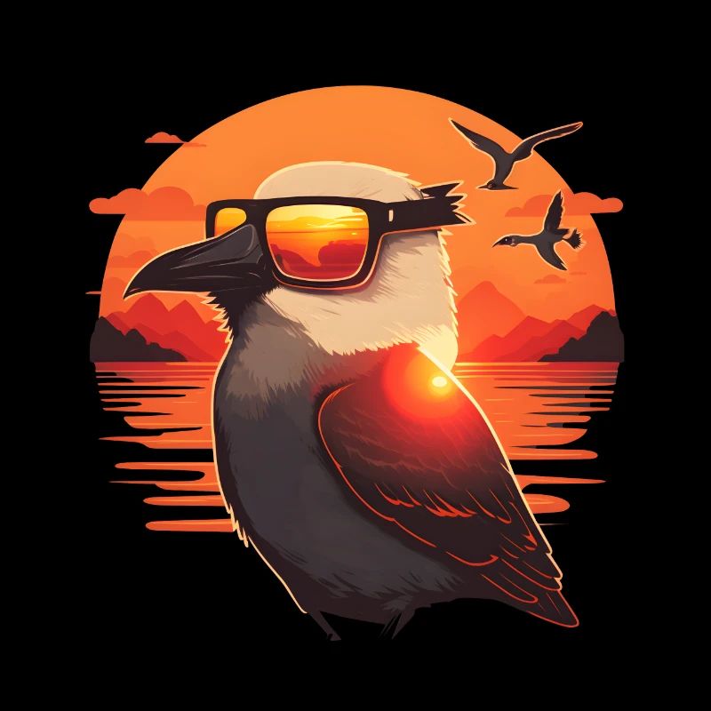 Synthwave Coucher de soleil sur le goéland
