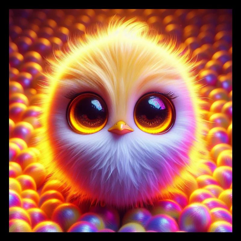 Chick 3D Hyperrealism in Red and Pastel Colors