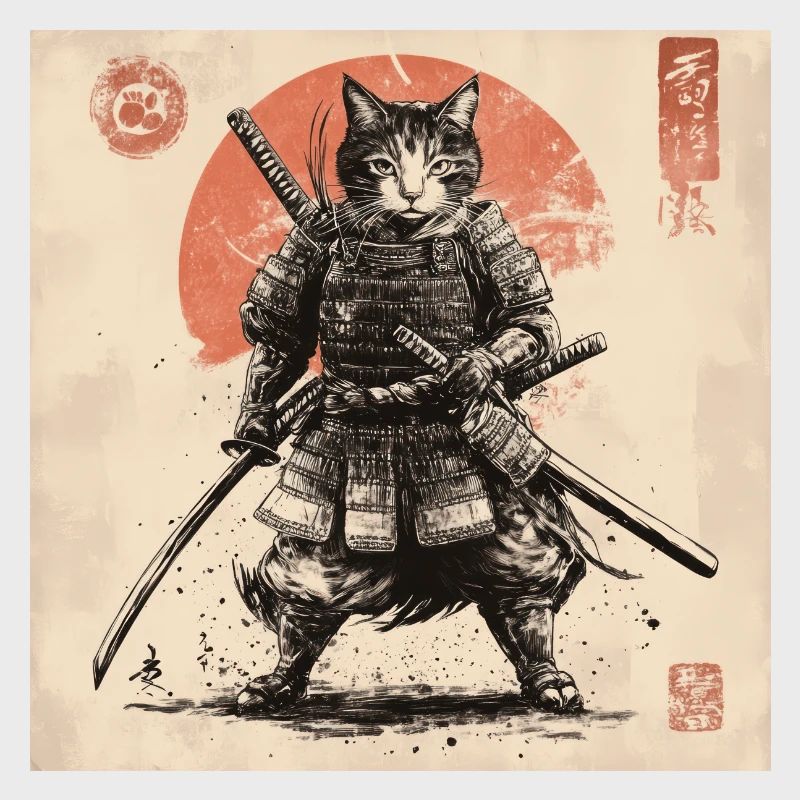 Katze Samurai Japan Ukiyo-E