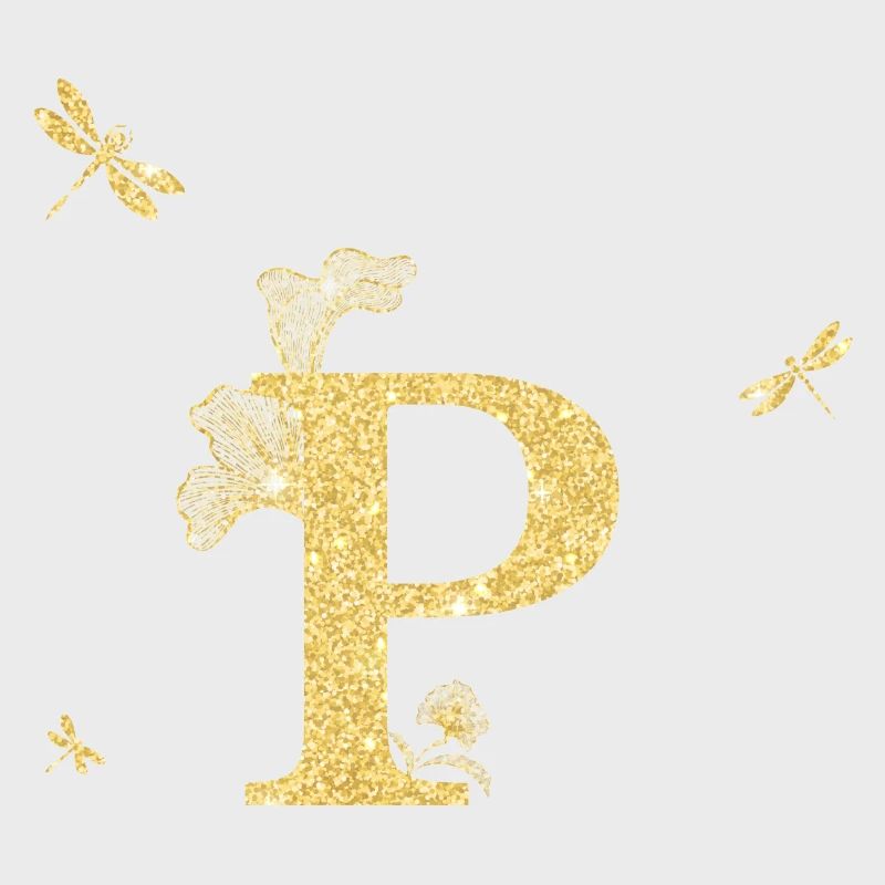 Buchstabe p Gold Glitzer Libelle - Geschenkidee