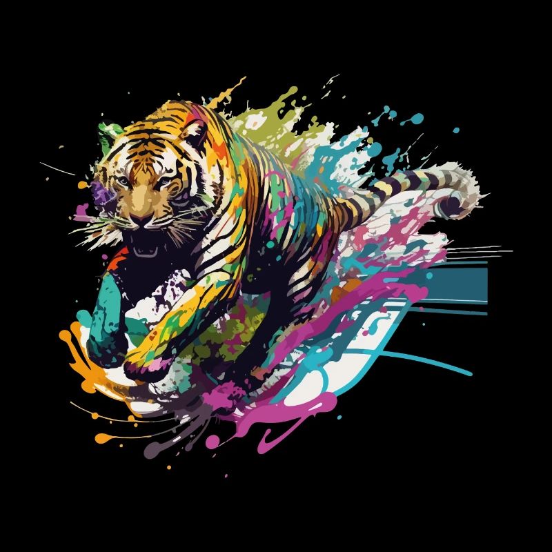 Tiger Splash Grunge Bunt Tier Raubtier Kunst