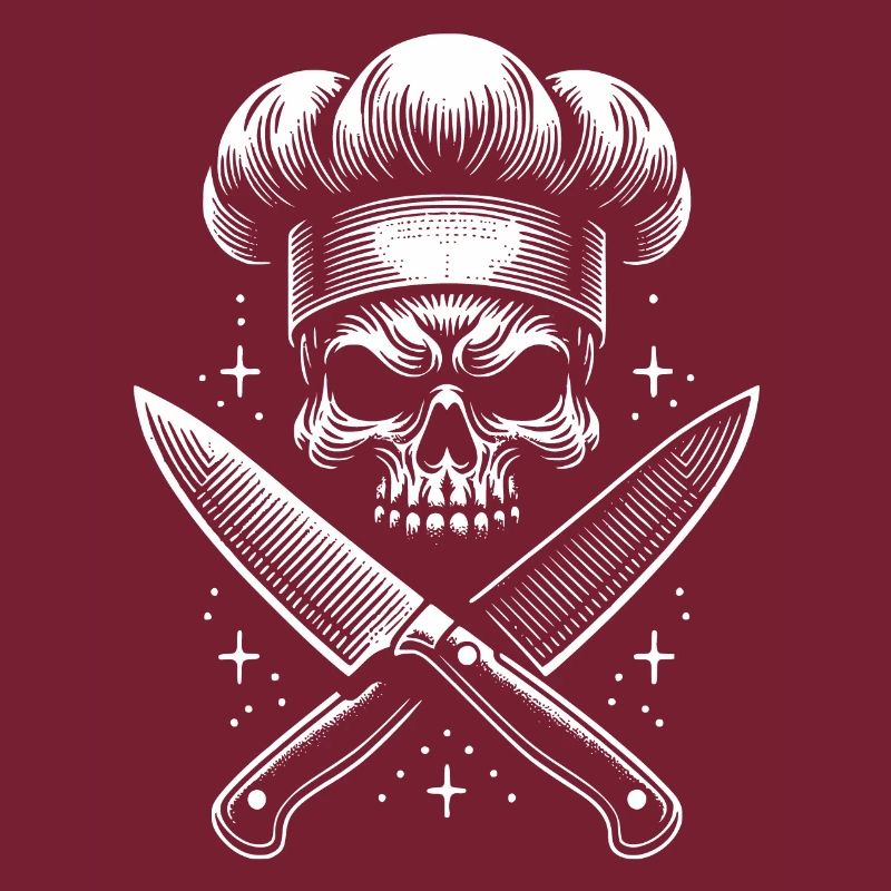 Skull with chef's hat and crossed kitchen knives