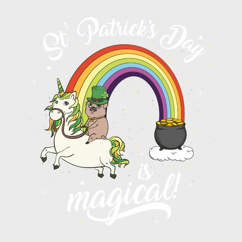 St. Patrick's Day Mops reitet Einhorn Irisch Kind