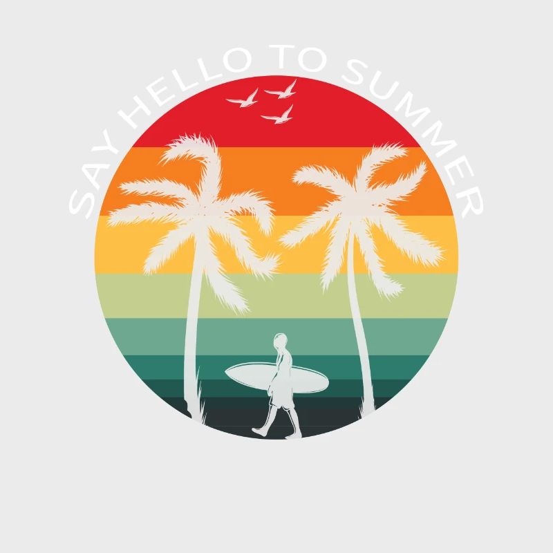 Surfing under palm trees