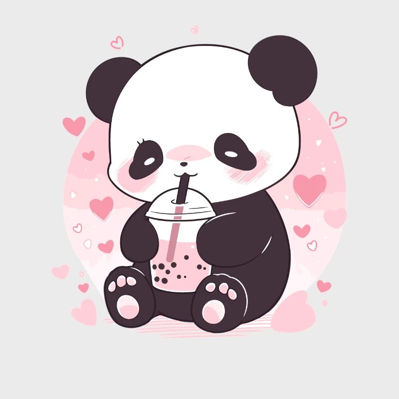 Kawaii Panda Drinks Boba Bubble Tea Chibi