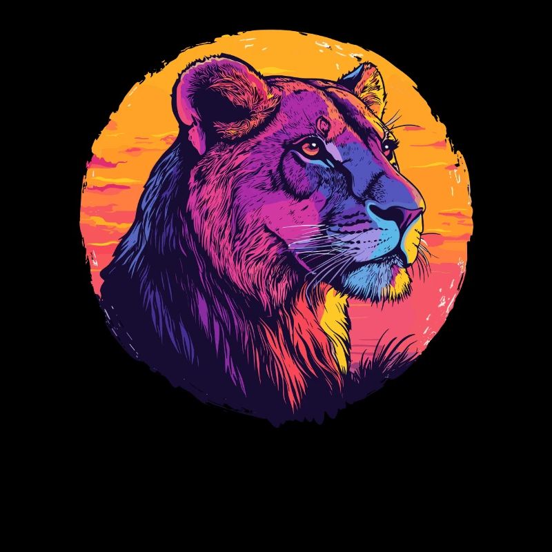 Lionne dans un jeu de couleurs