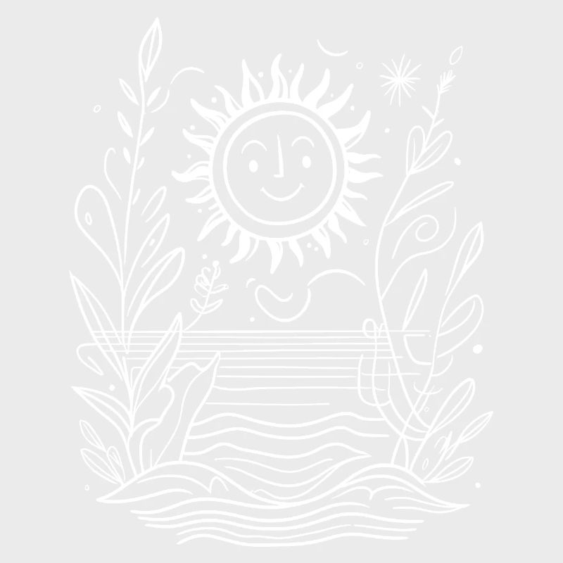 Sun with friendly face surrounded by waves