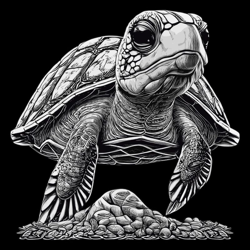 Bébé tortue nageuse noire et blanche