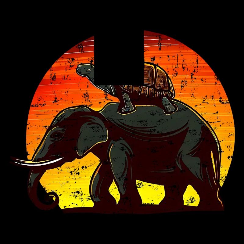 Elephant Turtle Sunset Design