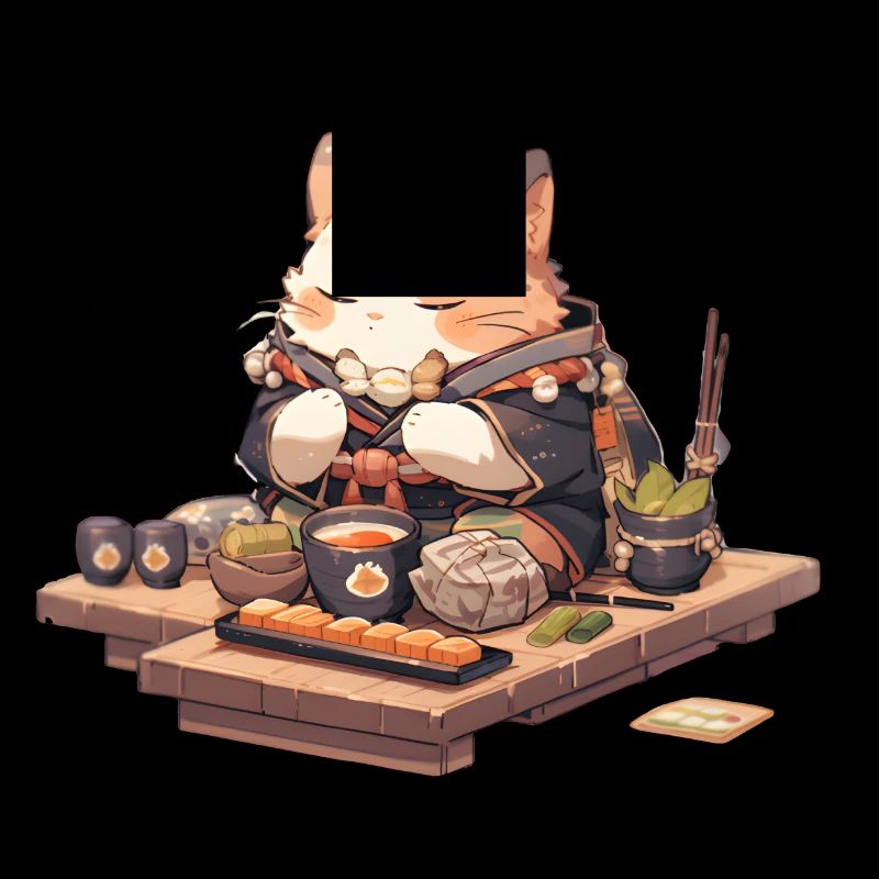 Chat samouraï manger des Ramen