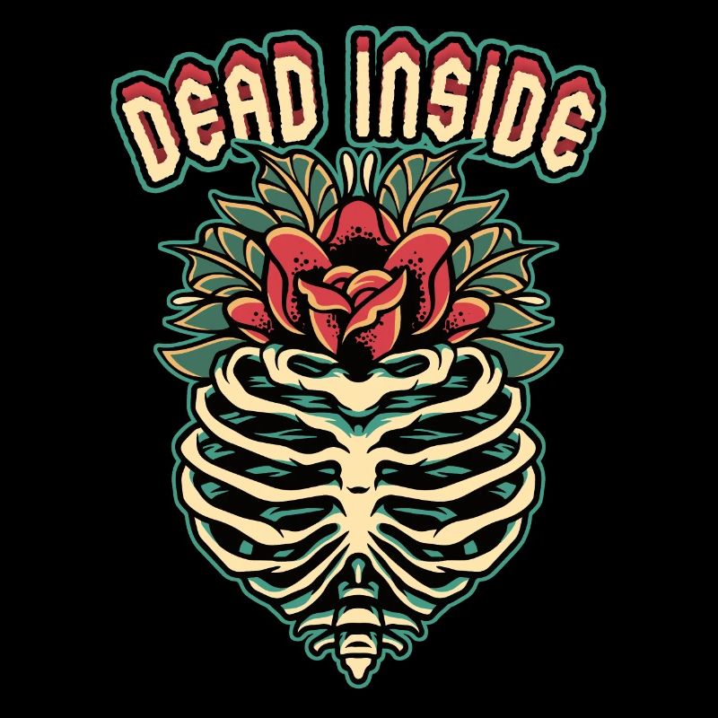 Skelett, Gerippe Dead-Inside, Spruch im Comic-Stil