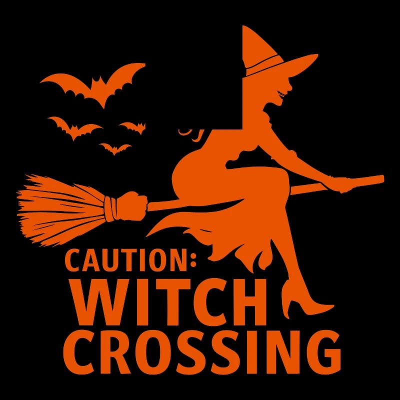 Halloween Hexe Hexenbesen Caution Witch Crossing