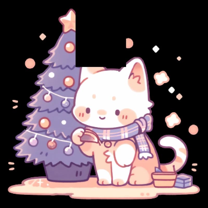 Chaton décorant le sapin de Noël