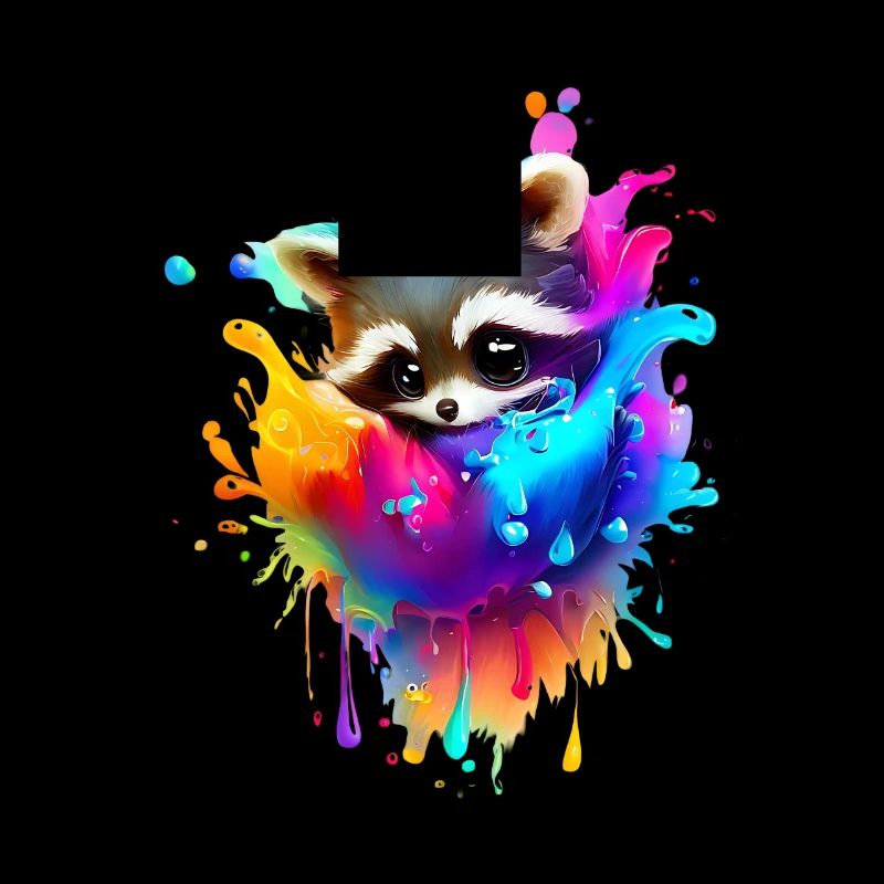 Bunter Waschbär mit Farbklecksen
