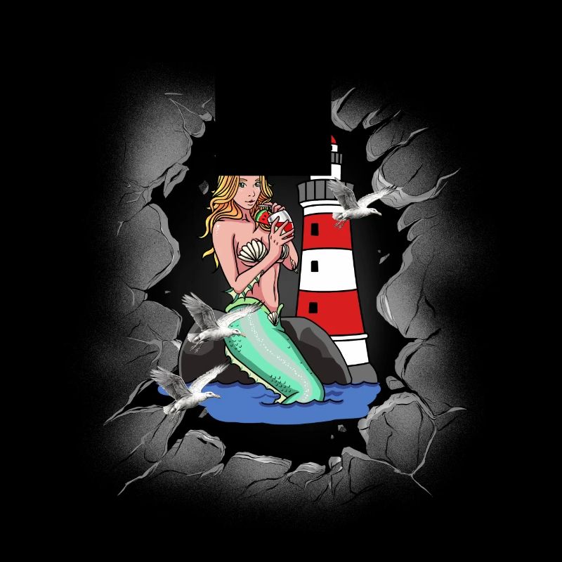 Meerjungfrau Nixe Nixen Leuchtturm maritim