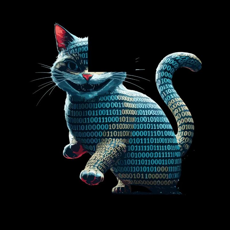 Tech-Katze mit Binärcode für Programmierer und