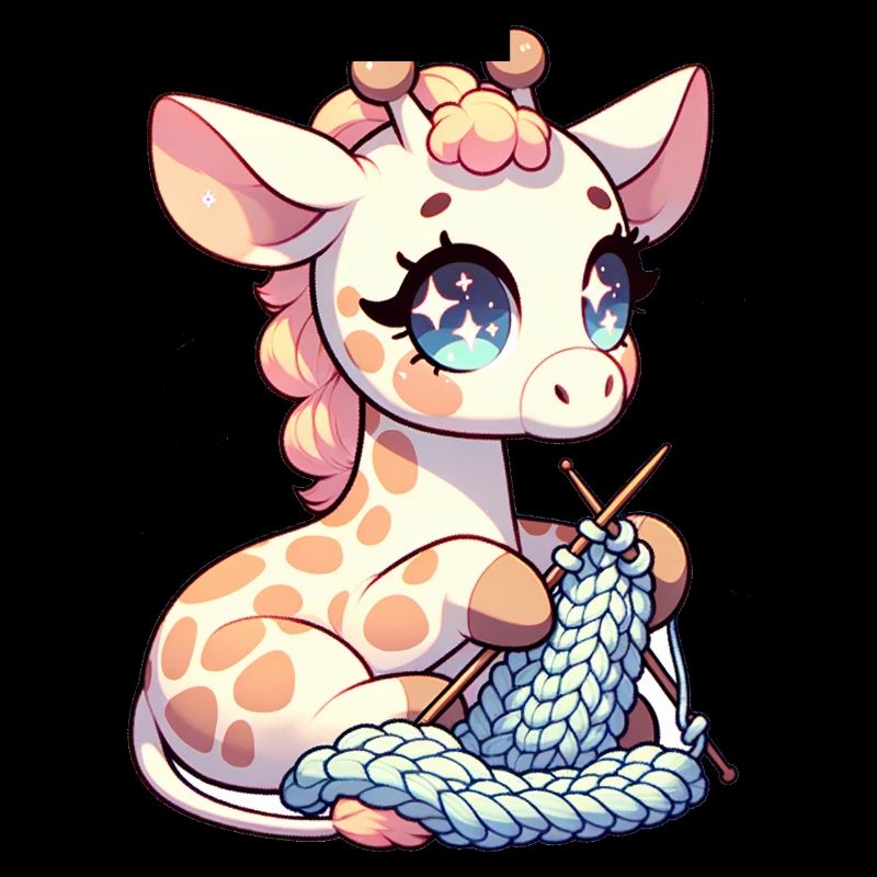 Giraffe strickt Giraffenpullover mit hohen Maschen