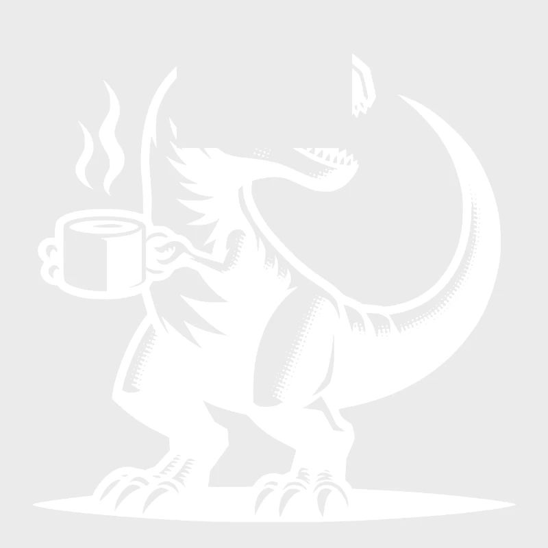 Grimmiger Morgenmuffel Dino mit Kaffeetasse