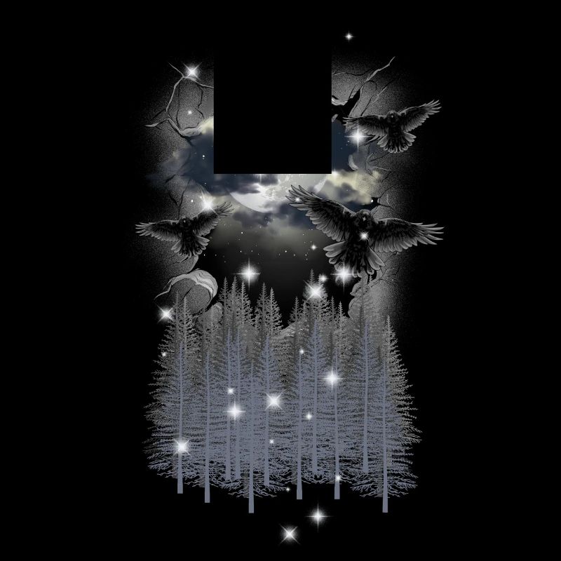 Halloween Forest Crows Ravens Mystical Moon