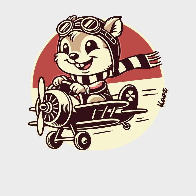 Lustiger Eichhörnchen Pilot im Propeller-Flugzeug
