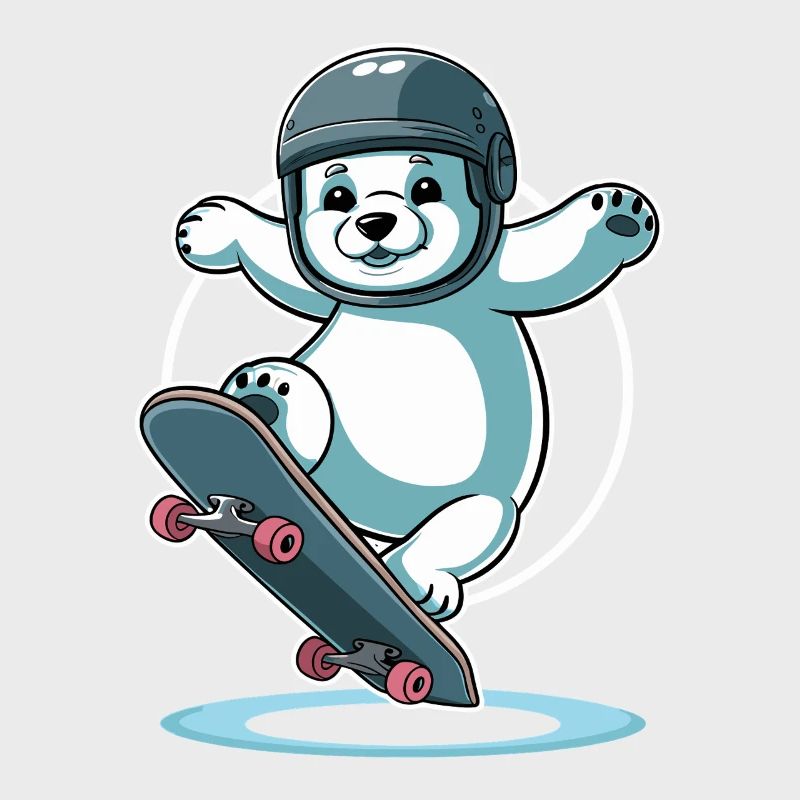 Skateboardfahrender Eisbär Mit Helm