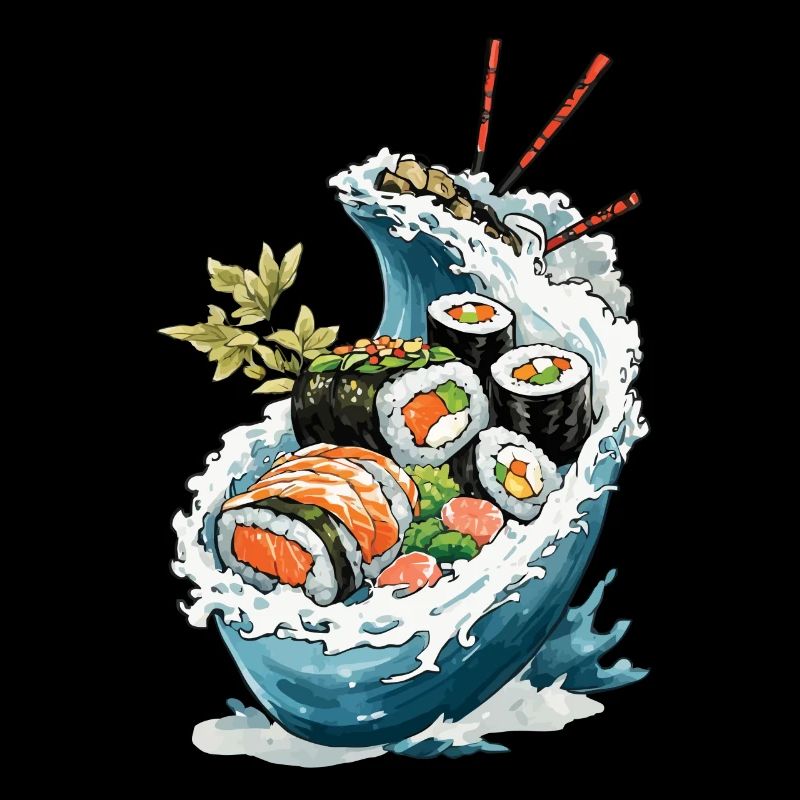Sushi Bowl Ukiyo-E Japan Retro Aesthetic Design