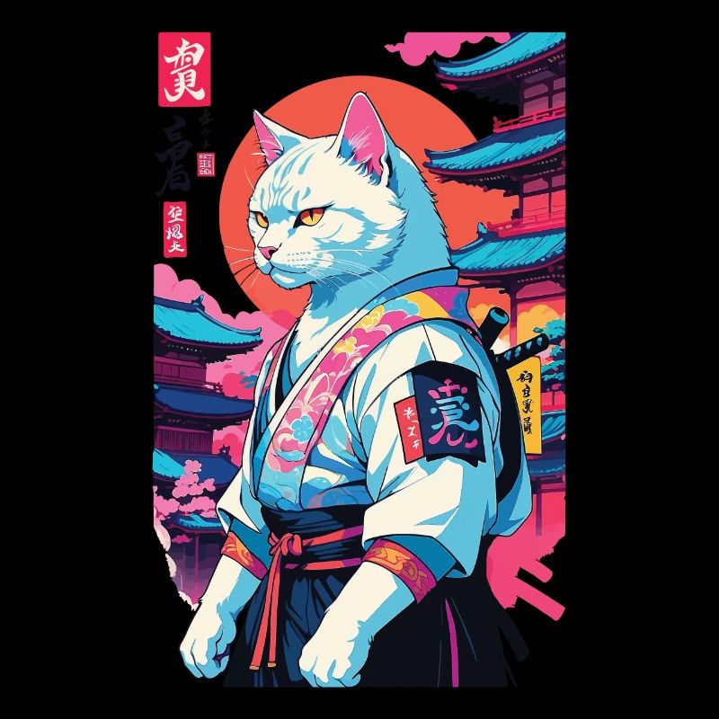 Samurai Cat Vaporwave Aesthetic Japan Art