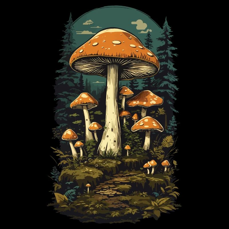 Vintage Mushrooms Design Retro Forest Magic Mushroom Picker