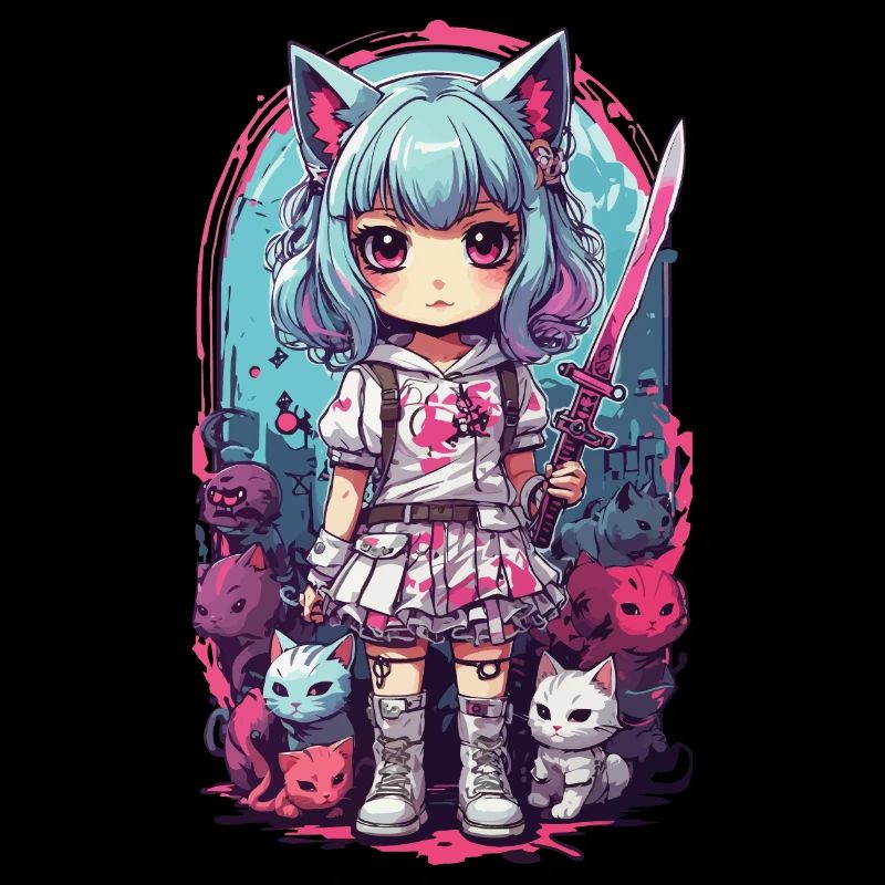 Kawaii Samurai Katzenmädchen Anime Otaku Design
