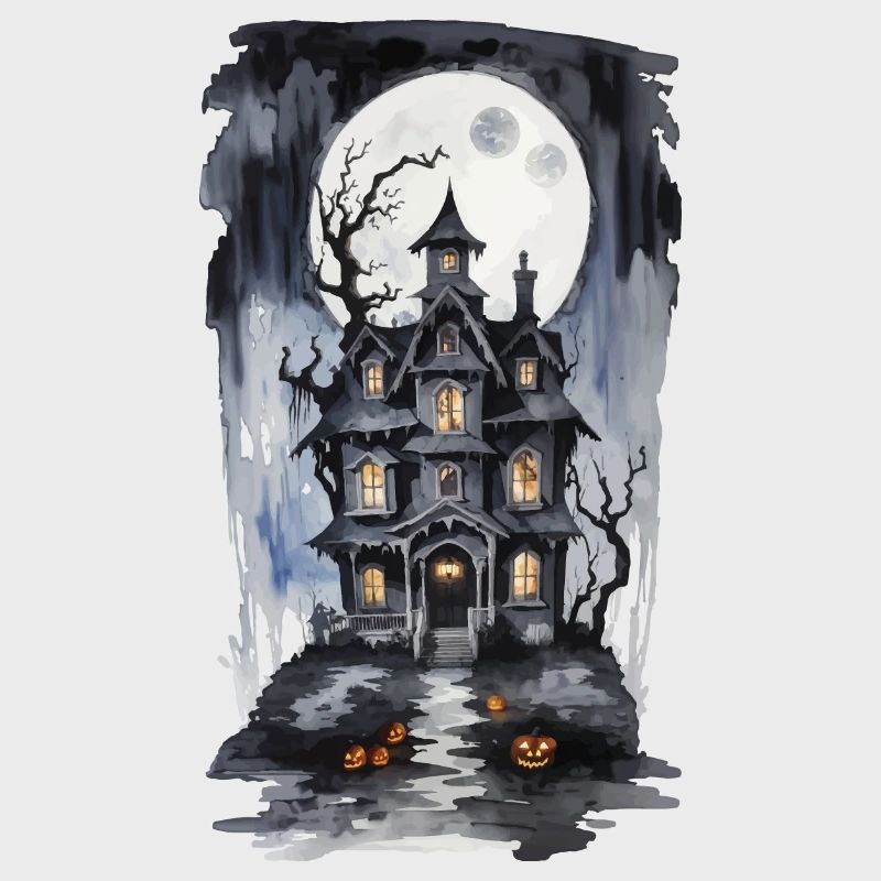 Halloween Full Moon Witch House Horror Design