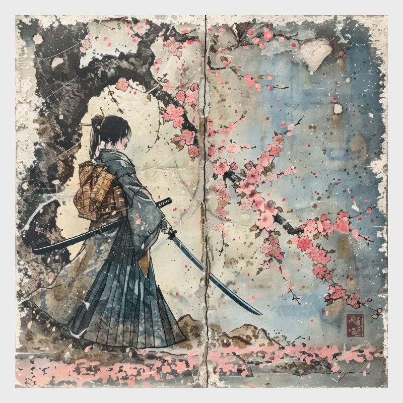 Japanisch, Samurai, Kirschblüte, Kunst, Ukiyo-E