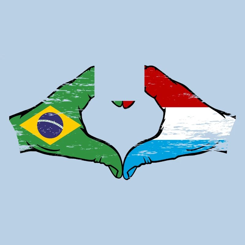 Brésil Luxembourg Drapeau Mains Coeur Forme Utilisé