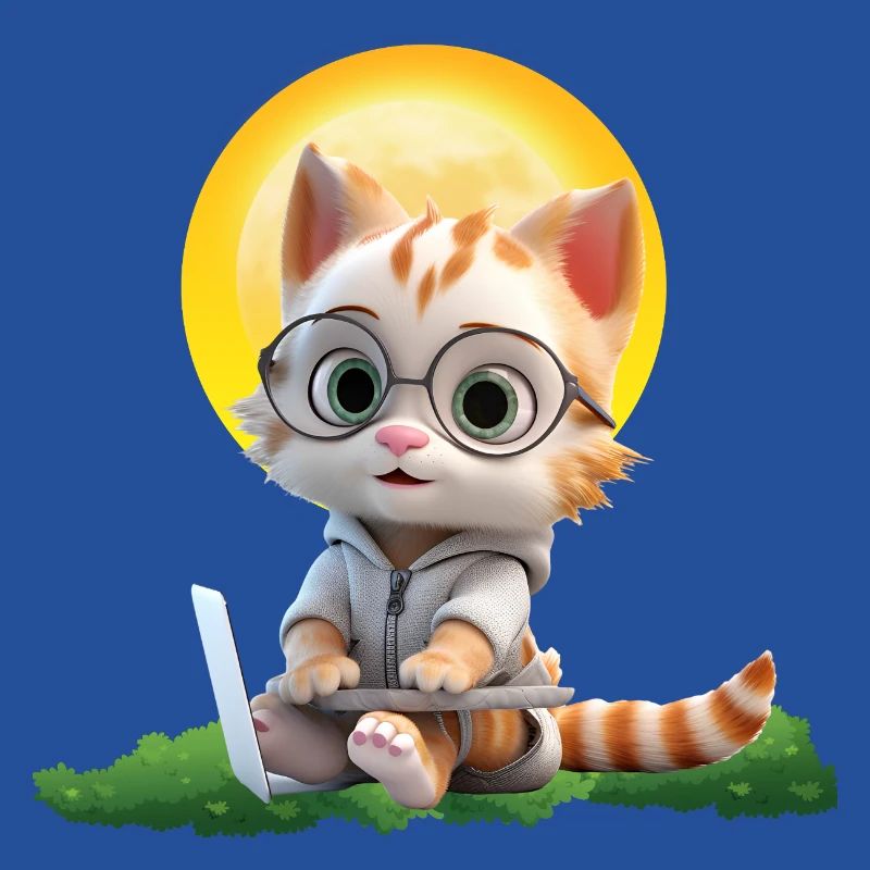 Smart Cat Sun Coder : Impression d’art pour ordinateur portable chaton