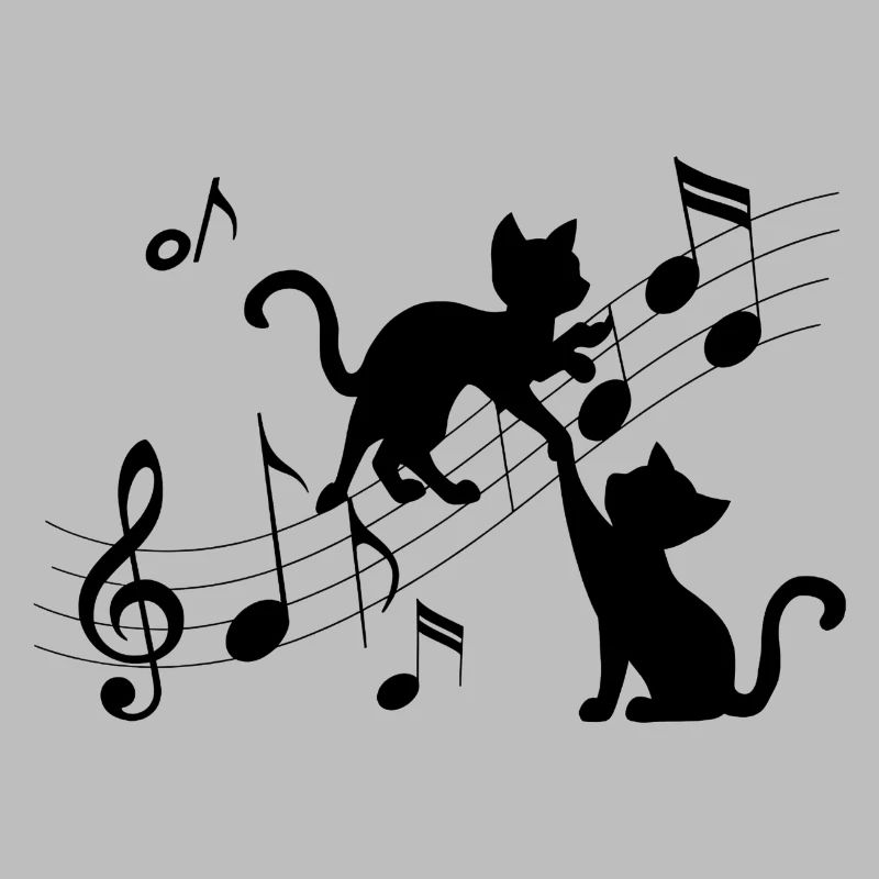 Black cats pattern playing with musical note