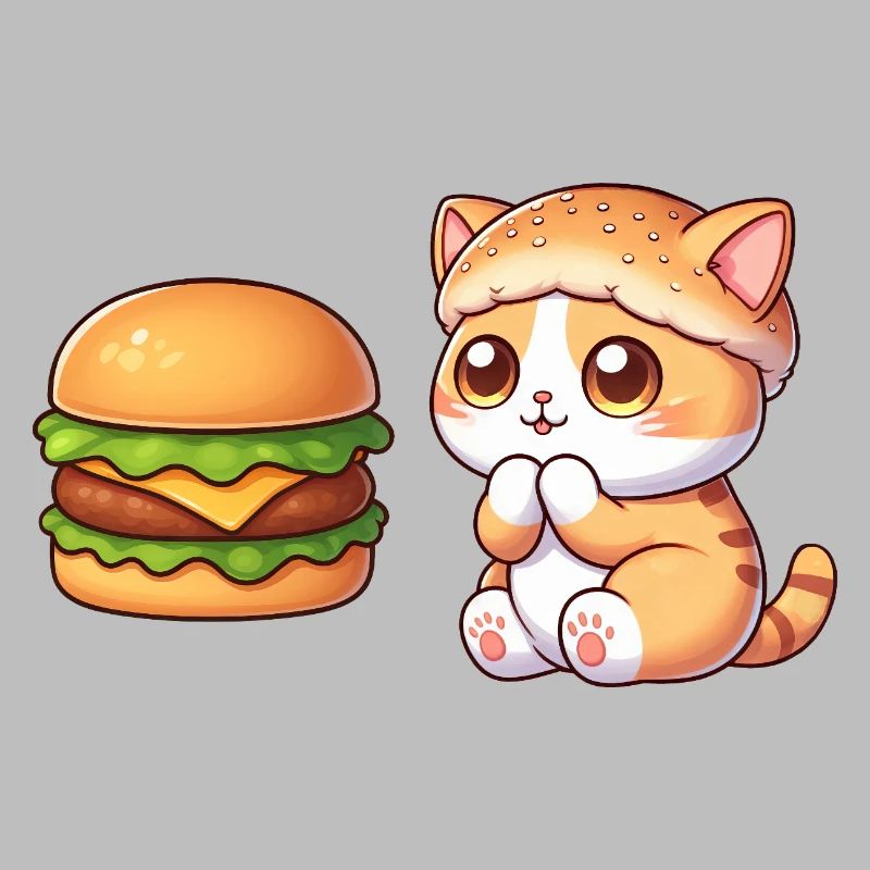 chat mignon dessin animé restauration rapide cheeseburger