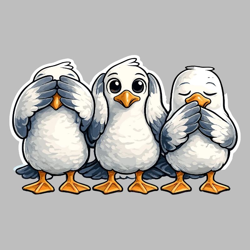 Three seagulls see nothing hear nothing say nothing