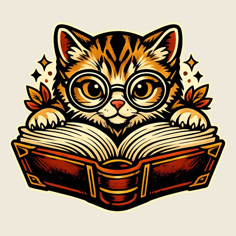 Chaton avec des lunettes en train de lire