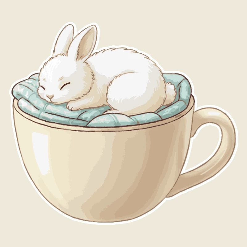 Sleeping rabbit in a cup
