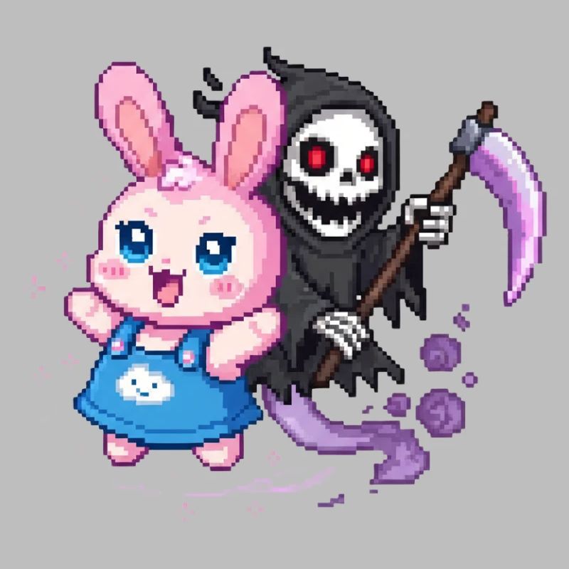 Pastel Goth Bunny Meets Grim Reaper Pixel Art