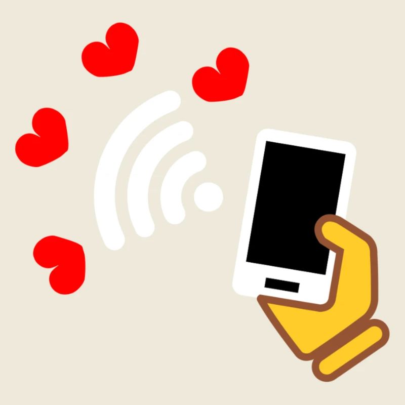 Smartphone in der Hand und Telefon mit süßen Herzen